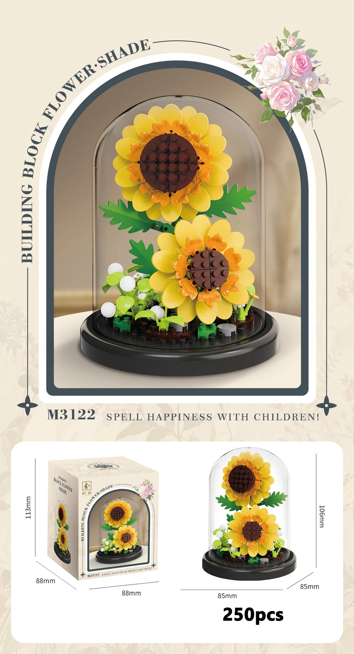 Eternal Flower Bouquet Bonsai Potted Plant Micro Building Blocks Model Home Decoration Puzzle Toys Kids Birthday Christmas Gifts