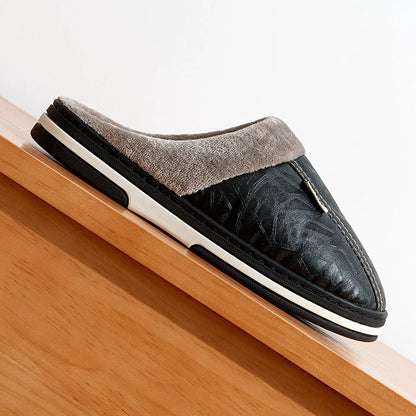 Men's Winter Slippers – Waterproof PU Leather Big Size Home Shoes