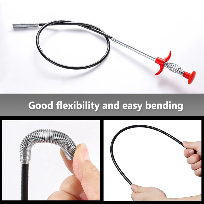 60cm Drain Snake Clog Remover, Flexible 4-Claw Pipe Cleaning Tool