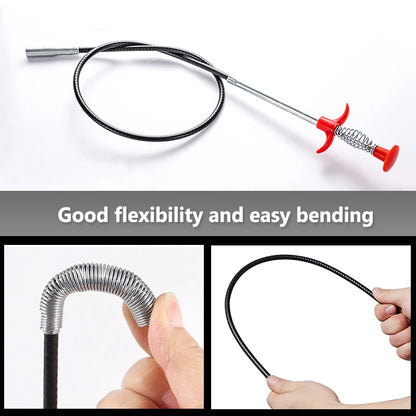 60cm Drain Snake Clog Remover, Flexible 4-Claw Pipe Cleaning Tool