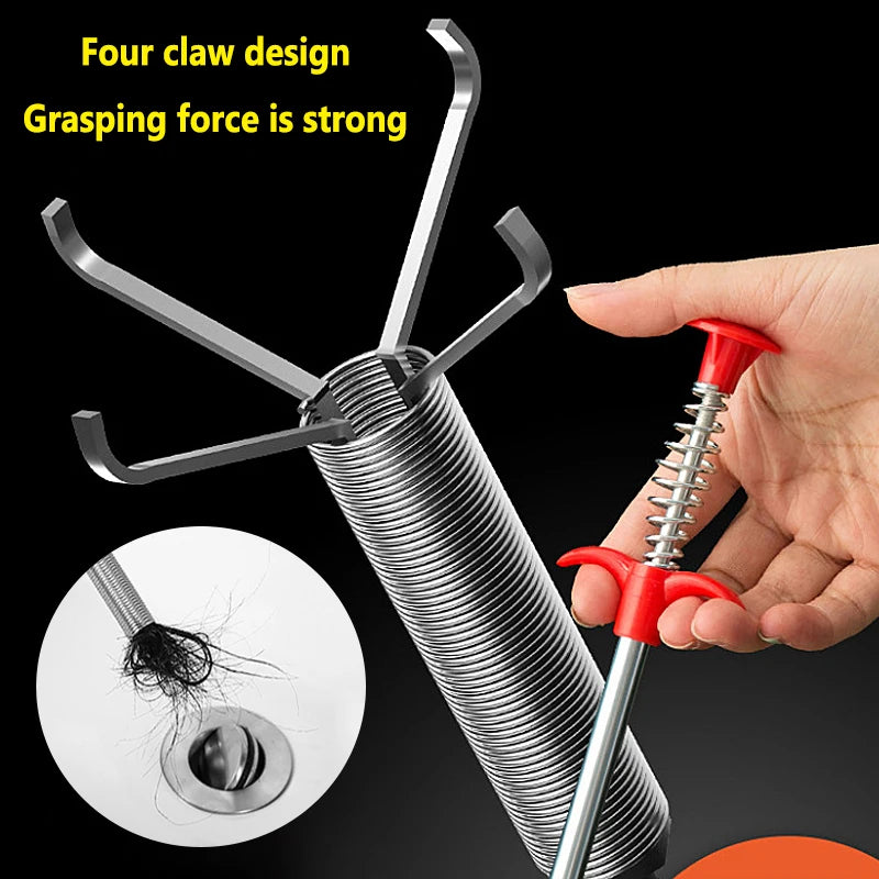 60cm Drain Snake Clog Remover, Flexible 4-Claw Pipe Cleaning Tool