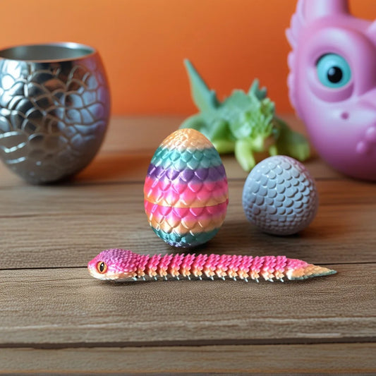 3D Printed Snake Figure – Snake Egg Desk Decor and Articulated Figurine