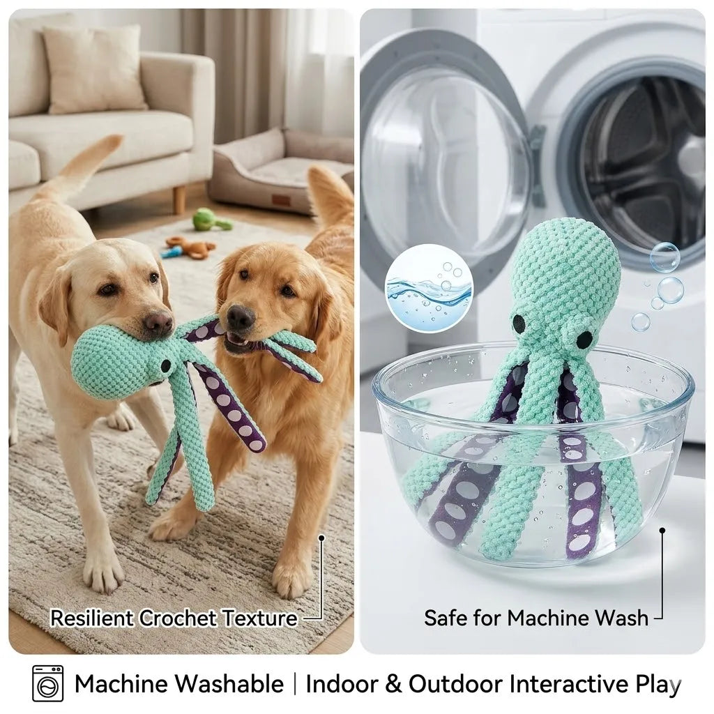 Squeaky Octopus Dog Toy with Crinkle Tentacles for Puppies