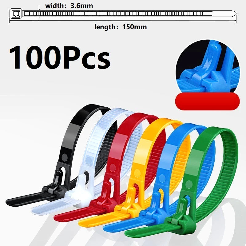 Reusable Cable Ties 150mm, Nylon Zip Ties with Removable Buckle