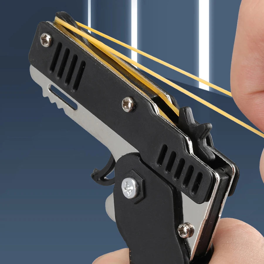 Mini Folding Rubber Band Launcher Toy with Keychain and 60 Bands