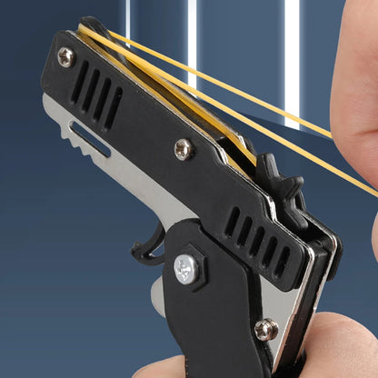 Mini Folding Rubber Band Launcher Toy with Keychain and 60 Bands
