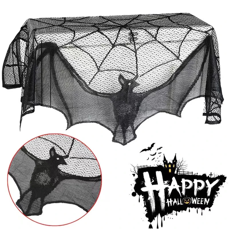Halloween Lace Tablecloth – Black Bat & Spider Party Decor