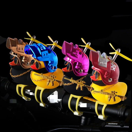 Car Duck Decoration Yellow Rubber Duck with Helmet for Car & Motorcycle