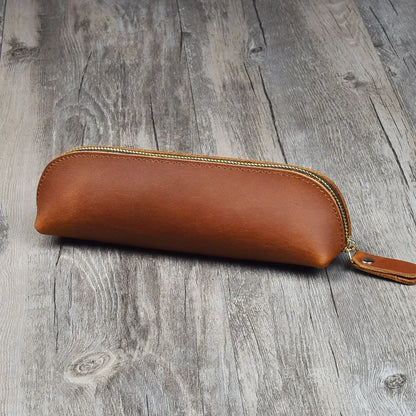 Leather Pencil Case with Zipper for Pens, Stationery and Storage