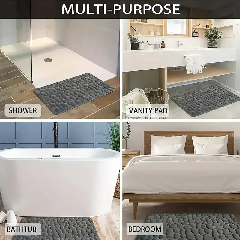 Non Slip Bathroom Mat with Cobblestone Design, Absorbent & Quick Dry