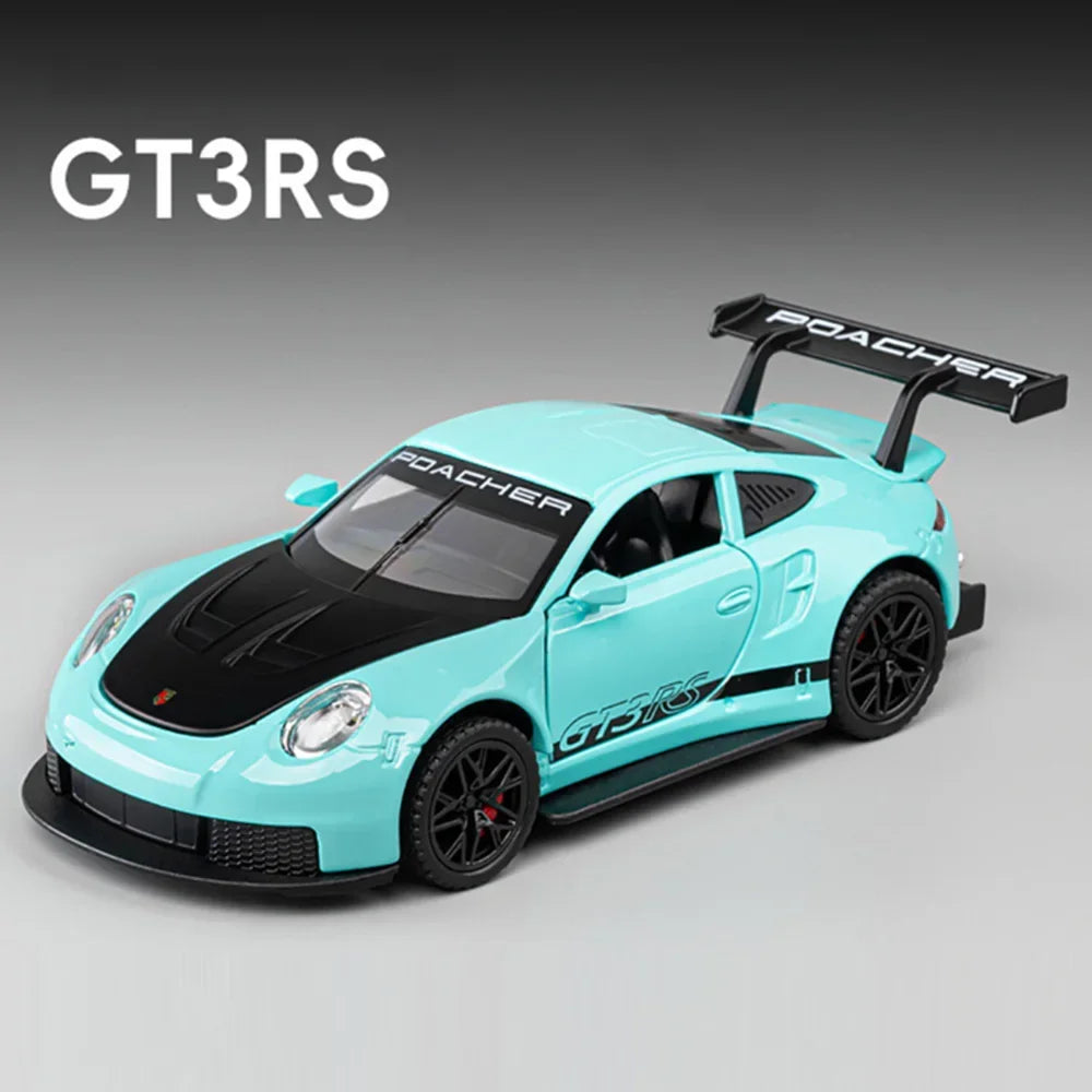 1:32 Alloy Diecast GT3 RS Toys Cars Models Wheel Pull Back 4 Doors Opened Supercar with Light Sound Sports Car Child Adult Gifts