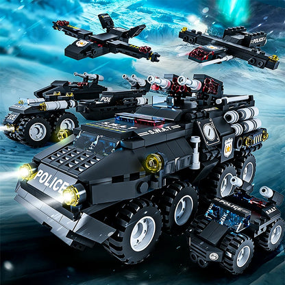 6 in 1 Military Building Blocks Tiger Police Car Armored Vehicle Aircraft Set Boys DIY Construction Toys Christmas Birthday Gift