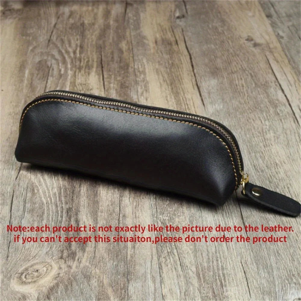 Leather Pencil Case with Zipper for Pens, Stationery and Storage