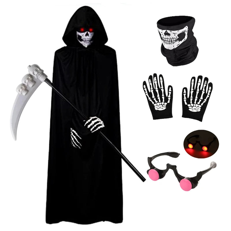 Kids Grim Reaper Costume – Halloween Robe, Mask & Gloves Set