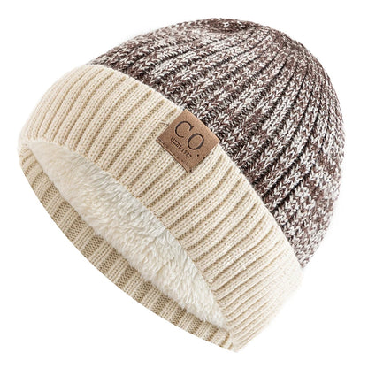 Fur Lined Winter Beanie Warm Two Tone Knit Hat for Men & Women