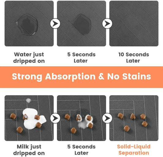 Pet Feeding Mat for Dogs & Cats, Absorbent Waterproof Non-Slip Bowl Mat