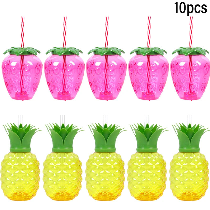 Tropical Drink Cups – Pineapple, Coconut & Strawberry Party Set
