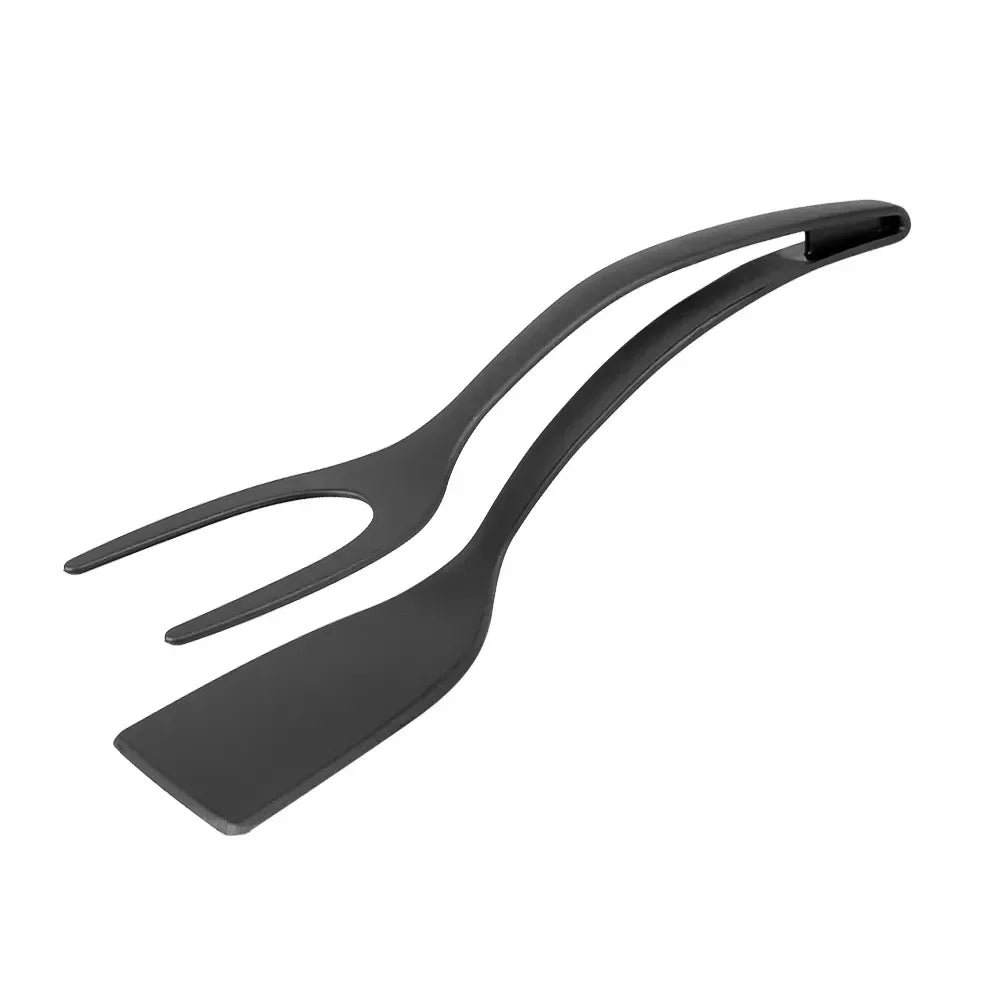 2 in 1 Kitchen Tongs with Silicone Spatula for Flipping and Gripping