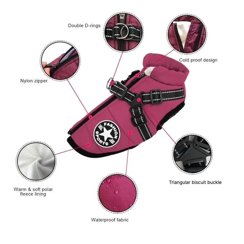 Waterproof Dog Jacket – Warm Winter Coat for Large and Small Dogs