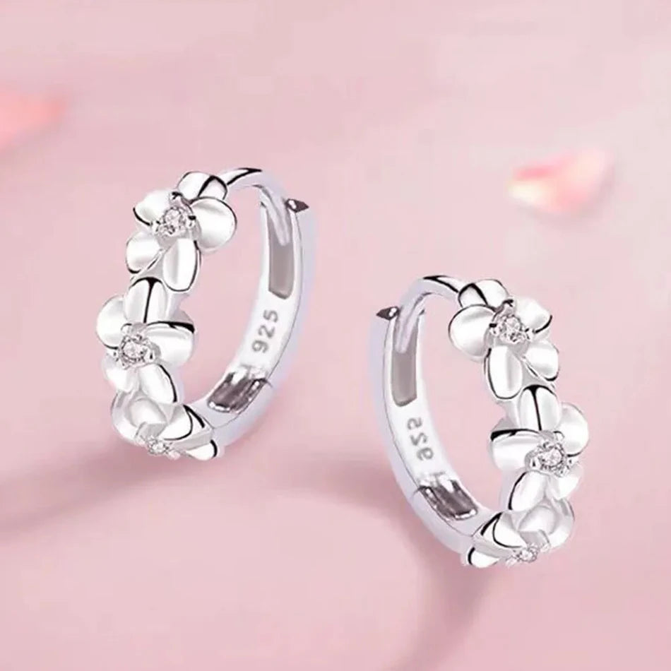 925 Sterling Silver Zircon Earrings for Women with Cute Floral Design