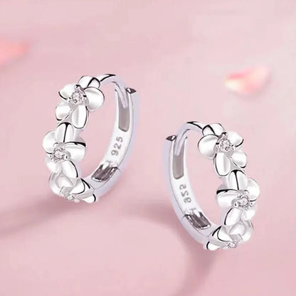 925 Sterling Silver Zircon Earrings for Women with Cute Floral Design