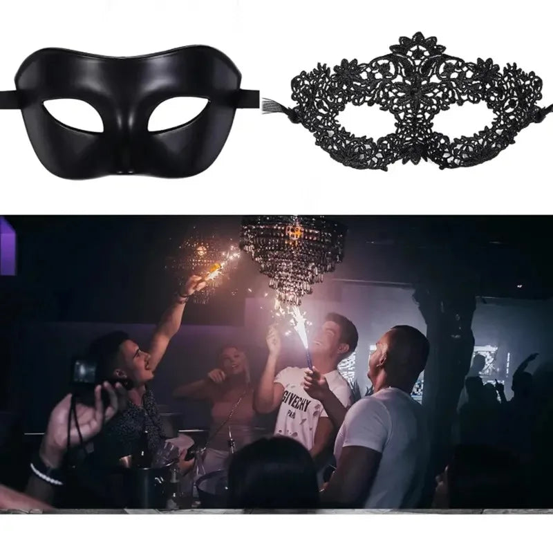 Masquerade Mask Set – Black Lace Couple Masks for Parties