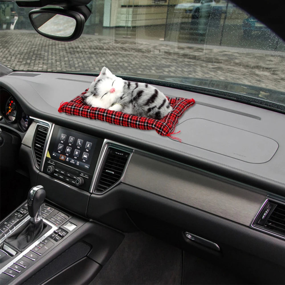 Plush Cat Car Ornament Cute Sleeping Kitten Dashboard Decoration