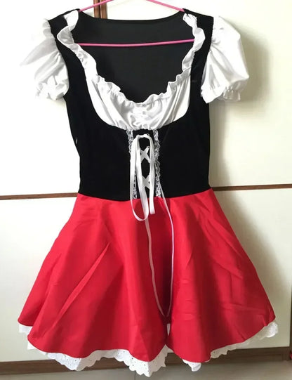 Little Red Riding Hood Costume Cape Dress up Halloween Cosplay Fairy Tale Princess for Women Adult