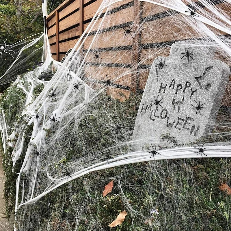 Artificial Spider Web Halloween Decoration Scary Party Scene Props White Stretchy Cobweb Horror House Home Decora Accessories