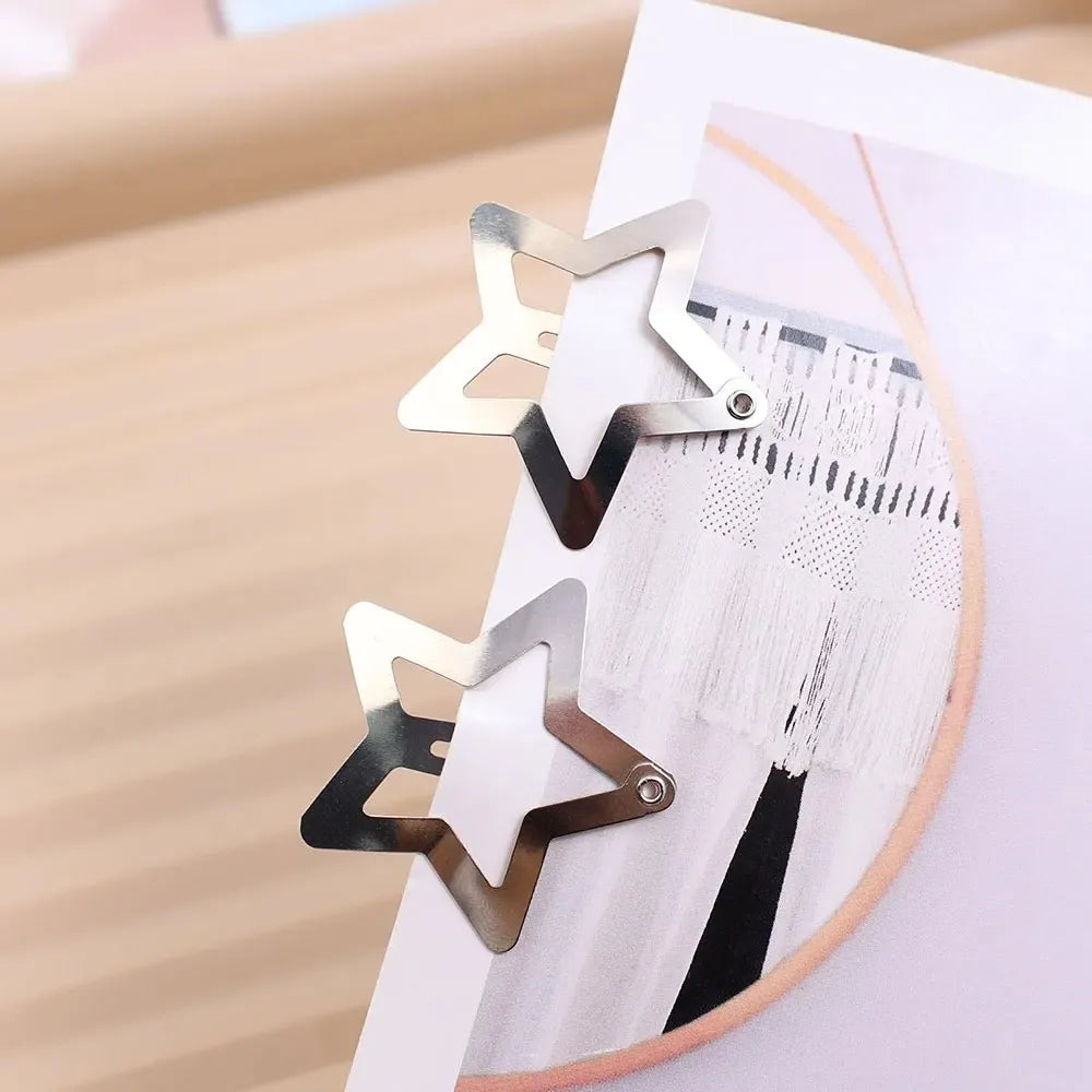 Silver Star Hair Clips – Metal Snap Barrettes for Women and Girls