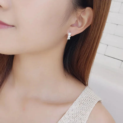925 Sterling Silver Zircon Earrings for Women with Cute Floral Design