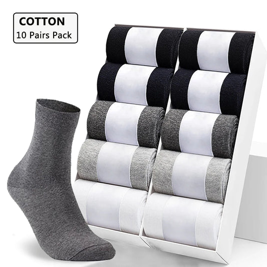 Men's Cotton Socks 5/10 Pairs Crew Business Socks Black & White