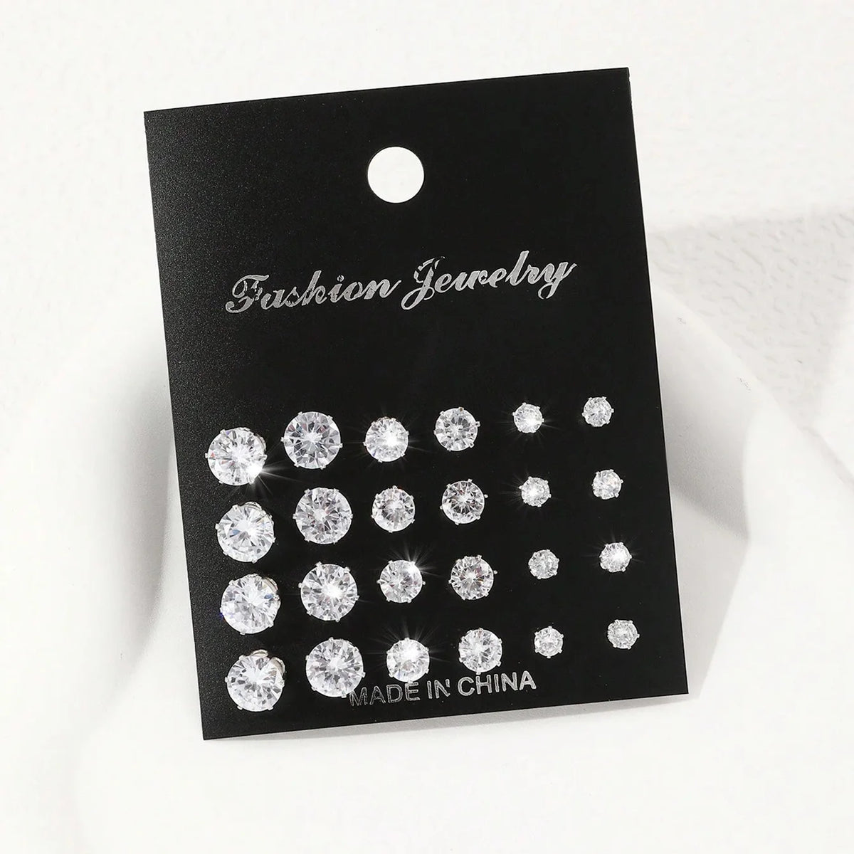 12 Pairs Cubic Zirconia Stud Earrings for Women – Geometric Styles