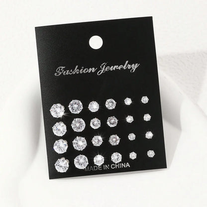 12 Pairs Cubic Zirconia Stud Earrings for Women – Geometric Styles
