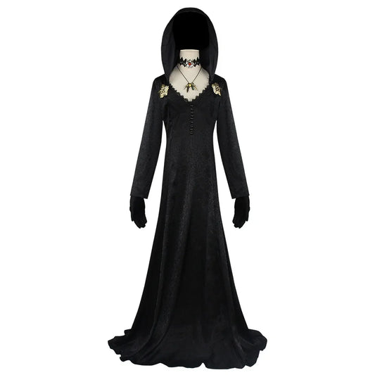 Game Evil Village Vampire Lady Daniela Dimitrescu Cosplay Costume Black Dress Outfit Adult Women Halloween Carnival Suit