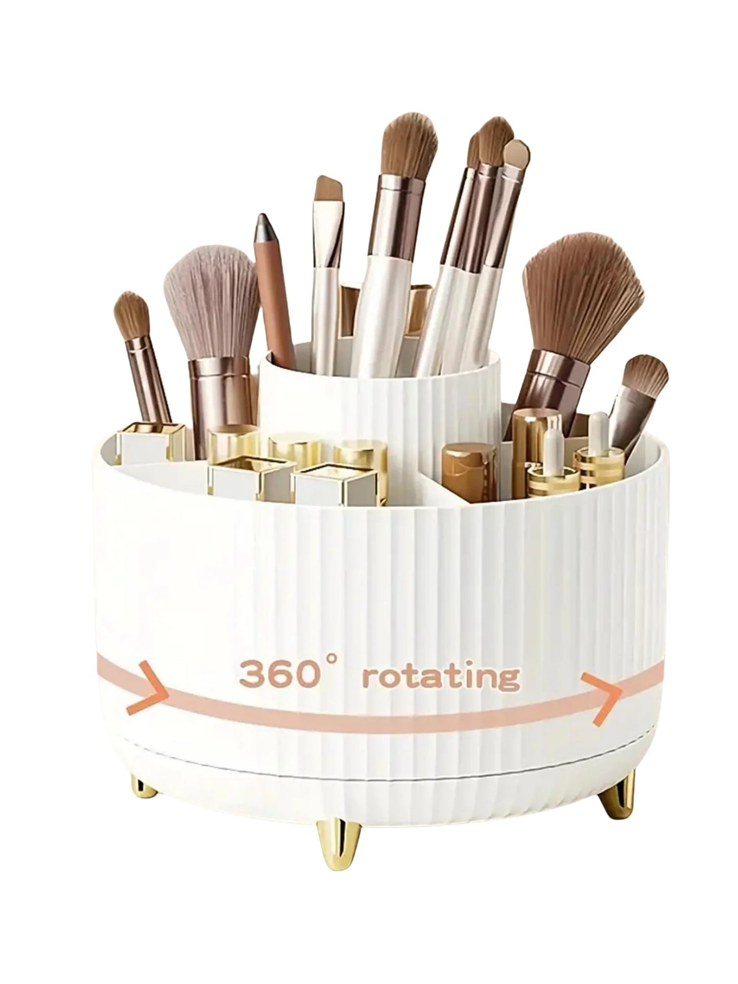 Rotating Makeup Organizer with 5 Compartments for Cosmetics & Brushes