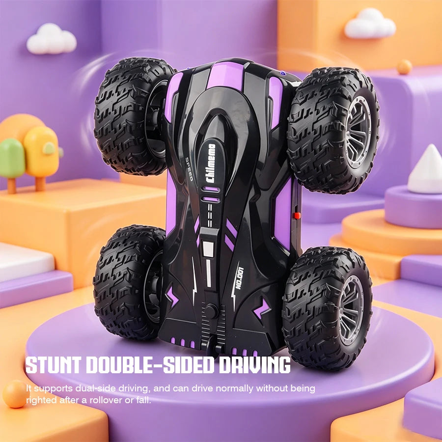 2.4G Remote Control Double-Sided Stunt Car with Lights & Spray, Cool RC Flip Toy Car for Kids