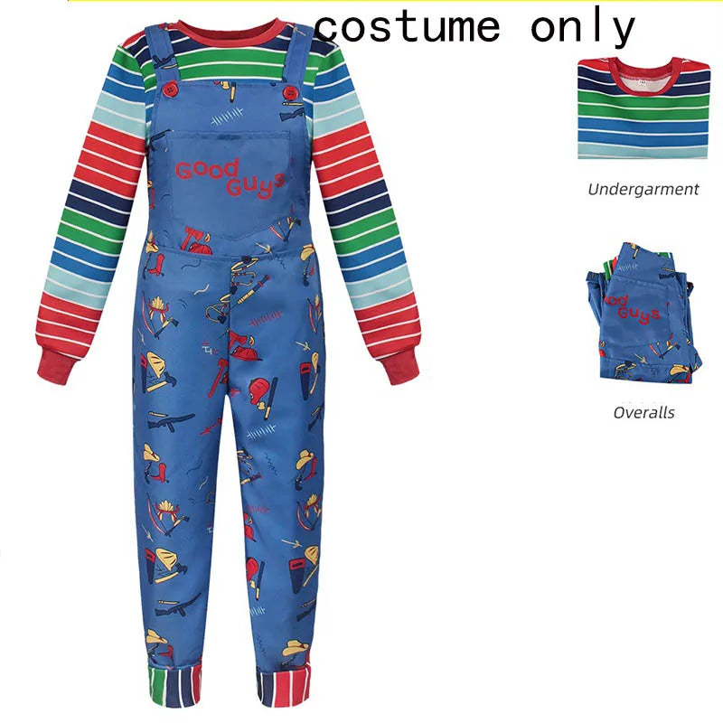 Striped Halloween Costume – Adult Shirt & Overall Jumpsuit Set