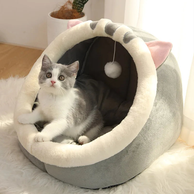 Cat Cave Bed with Removable Cushion for Cats and Small Dogs