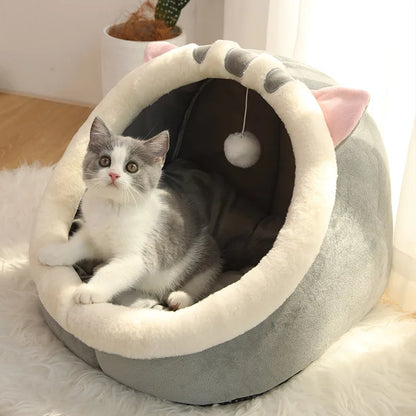Cat Cave Bed with Removable Cushion for Cats and Small Dogs