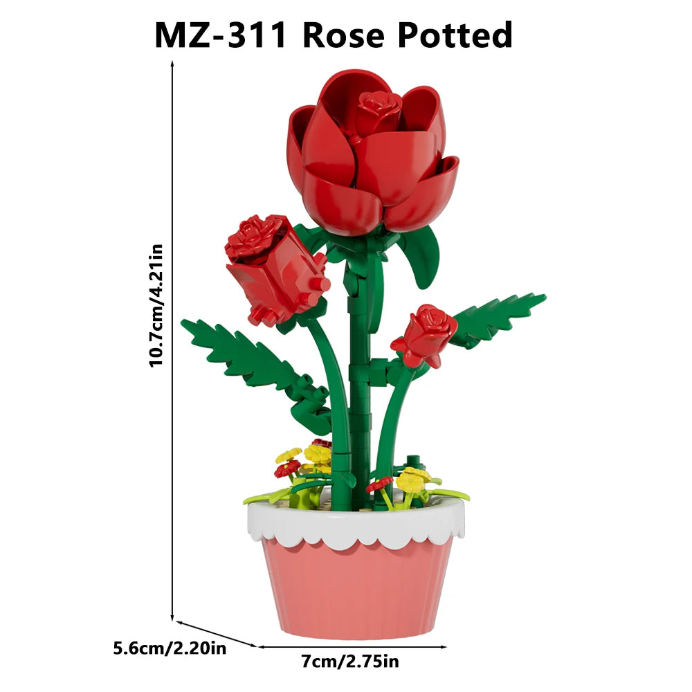 12Pcs Building Block Mini Flower Toy DIY Botanicals Collection Artificial Flowers With Pots Craft Kit For Home Office Desk Decor