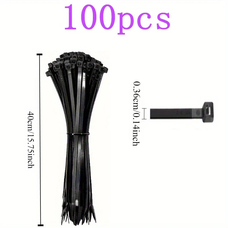 100 Pack Black Cable Ties Self-Locking for Cord Management