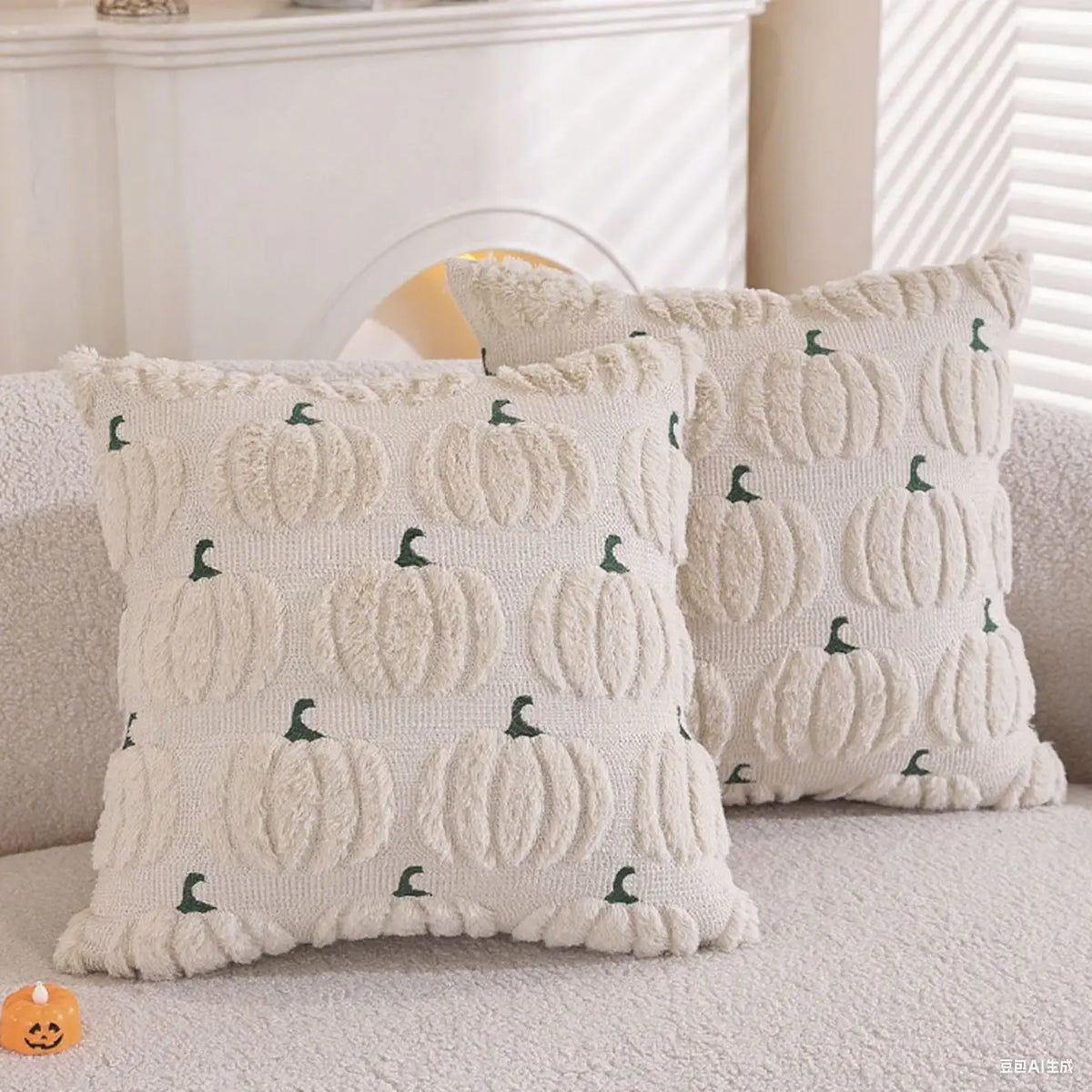 Fall Halloween Throw Pillow Covers 18x18 Decorative Pumpkin Pattern Pillowcase Soft Plush Faux Wool Cushions for Home Sofa Couch