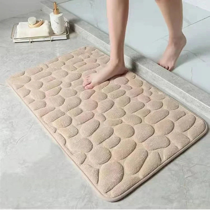 Non Slip Bathroom Mat with Cobblestone Design, Absorbent & Quick Dry