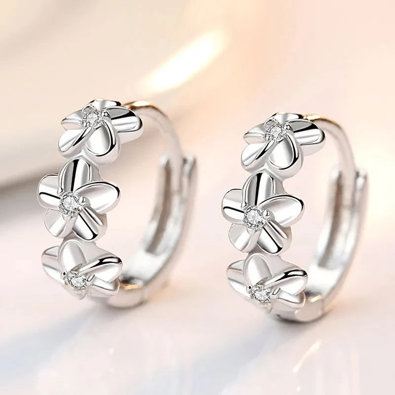 925 Sterling Silver Zircon Earrings for Women with Cute Floral Design