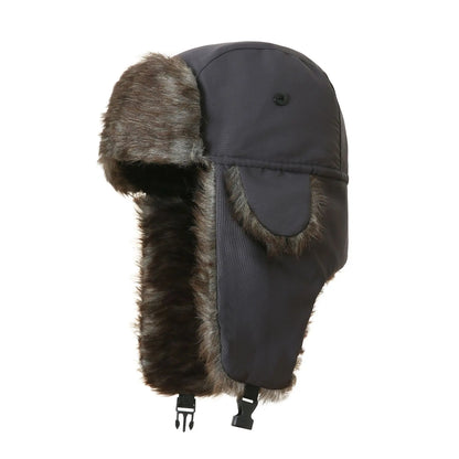 Trapper Hat with Ear Flaps and Faux Fur Lining for Winter