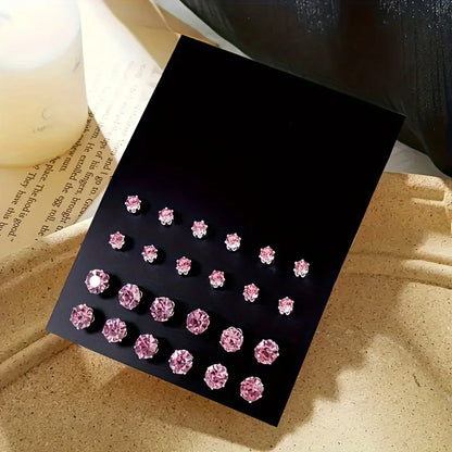 12 Pairs Cubic Zirconia Stud Earrings for Women – Geometric Styles