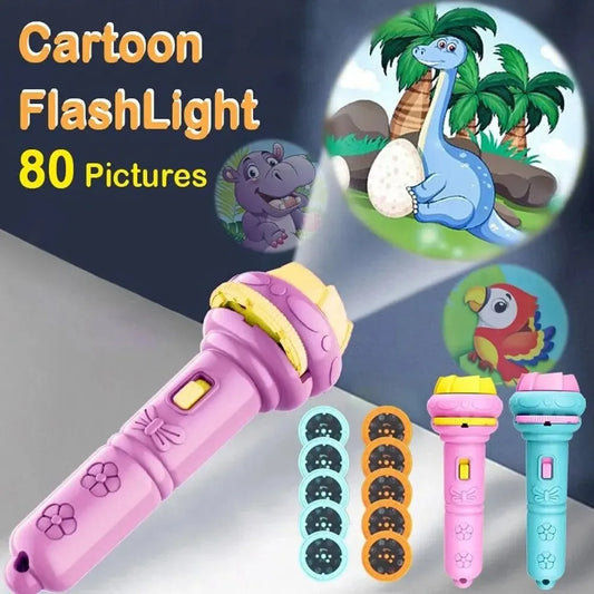 Kids Projection Flashlight with 80 Cartoon Patterns and Story Cards