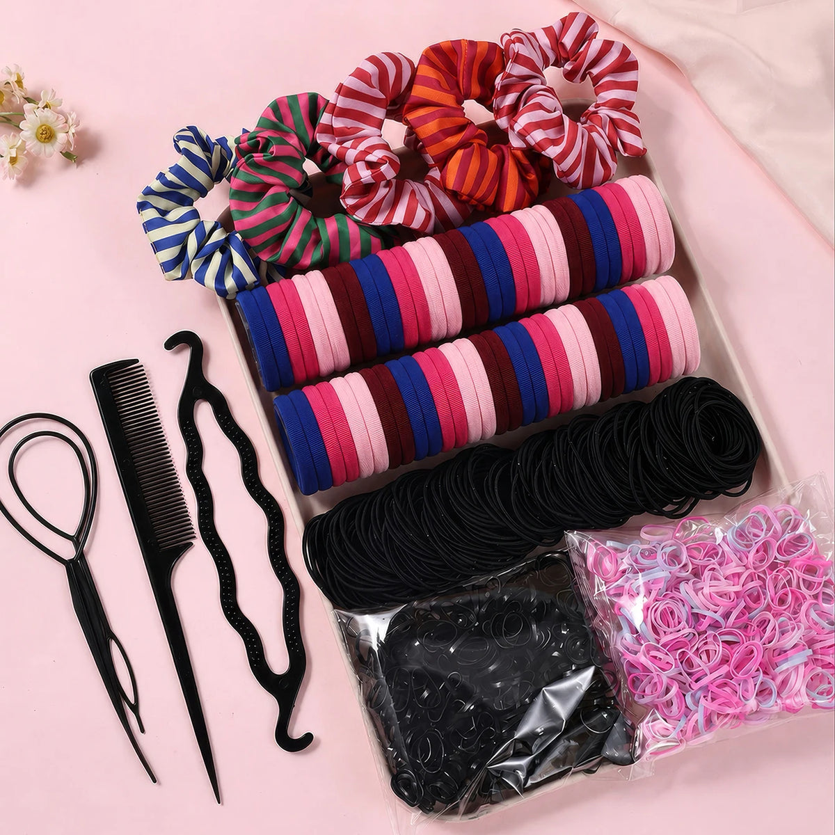 1109PCS Women's Hair Accessories Set with Elastic Bands & Scrunchies