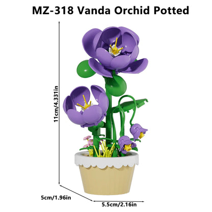12Pcs Building Block Mini Flower Toy DIY Botanicals Collection Artificial Flowers With Pots Craft Kit For Home Office Desk Decor
